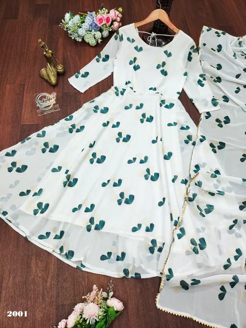 Gangour Nx Fox Georgette Maxi Gown Dupatta Dress Catalog